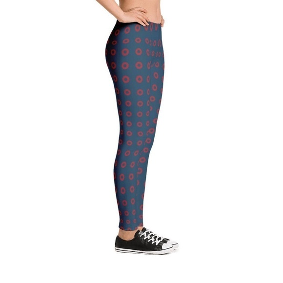 Phish Red Circle Donut Leggings, Fishman Donut Blue with Red Donuts. - Picture 7 of 13